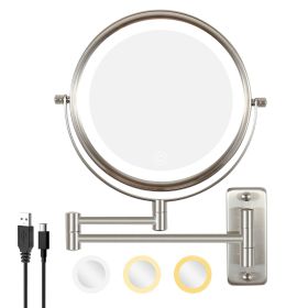 8 Inch Wall-Mounted Makeup Mirror, Double Sided 1x/10x Magnifying Makeup Mirror, 3 Colour Lights Touch Screen Dimmable Bathroom Mirror