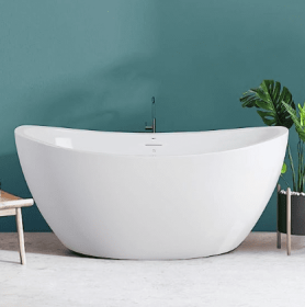 Freestanding Bathtub, Curve Edge Soaking Bathtub with Brushed Nickel Drain and Minimalist Linear Design Overflow, Easy to Install (size: 1500-BN)