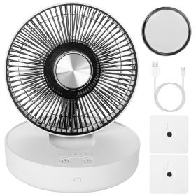 Foldable Rechargeable LED Desk Fan Wall Mounted Fan with Magnetic Remote Hanging Oscillating Fan with 4 Speeds 2 Brightness Time Setting Automatic Rot (Color: White)